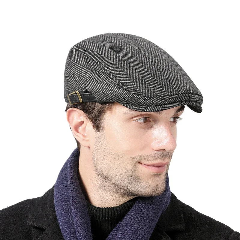 Schirmmütze Herren Herbst und Winter Wollbaskenmütze Herren Retro in The Elderly J Warm Forward Hat