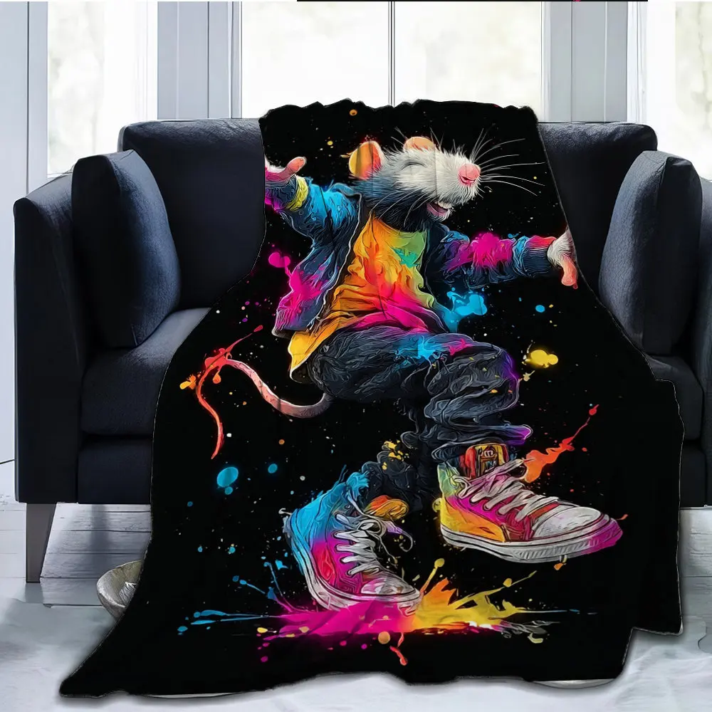 Doodle hip-hop mouse pattern Flannel printed blanket suitable for all seasons suitable for living room office sofa and travel