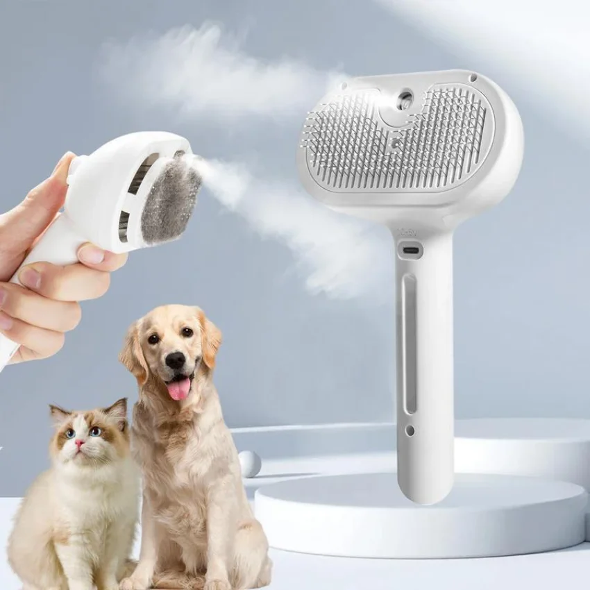 

Dog Steam Comb Pet Massage Brush USB Charging Safe Round Head Soft Teeth Spray Hair Removal Comb Universal for Cats Dogs