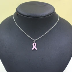 Stainless Steel Chain with Simple Pendant Necklace Breast Cancer Awareness Jewelry Yellow Ribbon Pink Ribbon Necklaces For Women