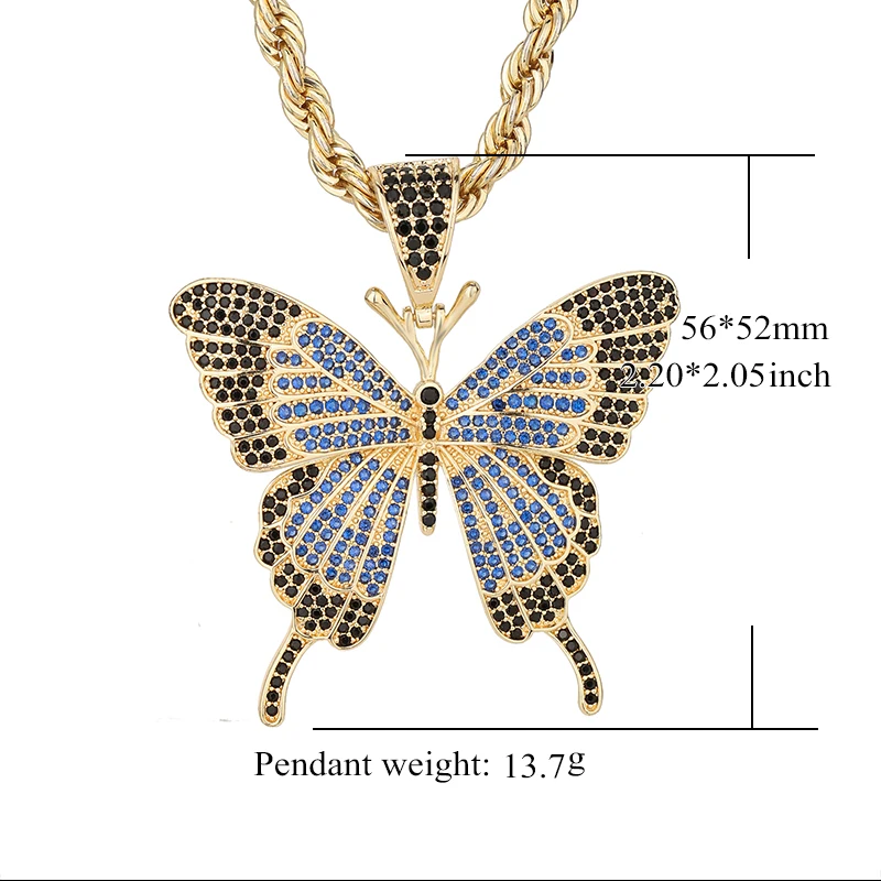 Hip Hop Shining Rhinestone Beautiful Big Butterfly Crystal Necklace Women's Shiny Necklace Jewelry Accessories