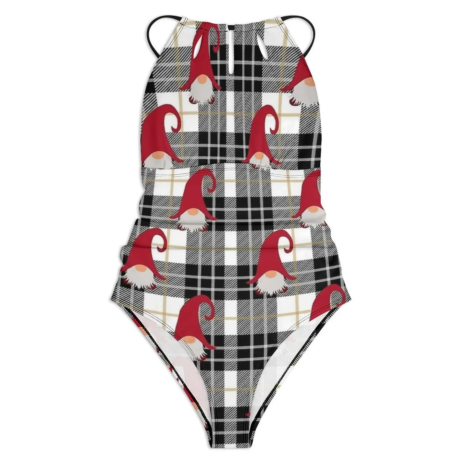 Gnome Socks with Buffalo Plaid Swimsuit Sexy  Woman Swimwear One-Piece Stylish Bodysuit Beach Push Up Cut Out Bathing Suits