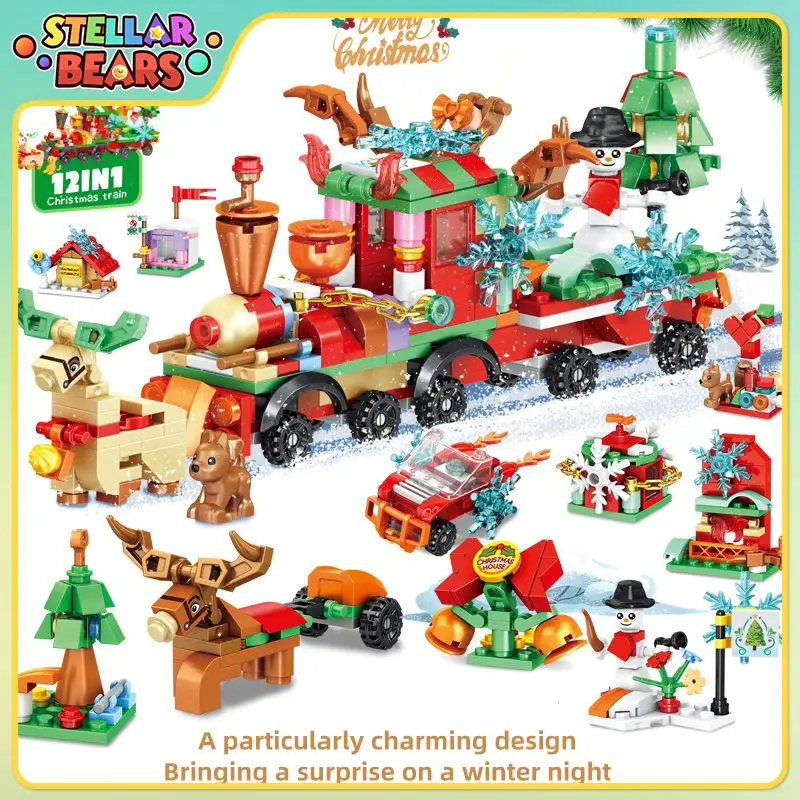 

Рождественские строительные блоки, поезд, Санта-Клаус, снеговик, лось, сани, дерево, микроблоки, кирпич, сборка, головоломка, игрушка, домашняя вечеринка, детский рождественский подарок