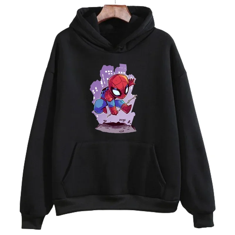 Disney Cartoon Male Sweatshirts Pocket Marvel Spiderman Anime Print Clothing Men Hoodies Autumn Winter Loose Popular Pullover