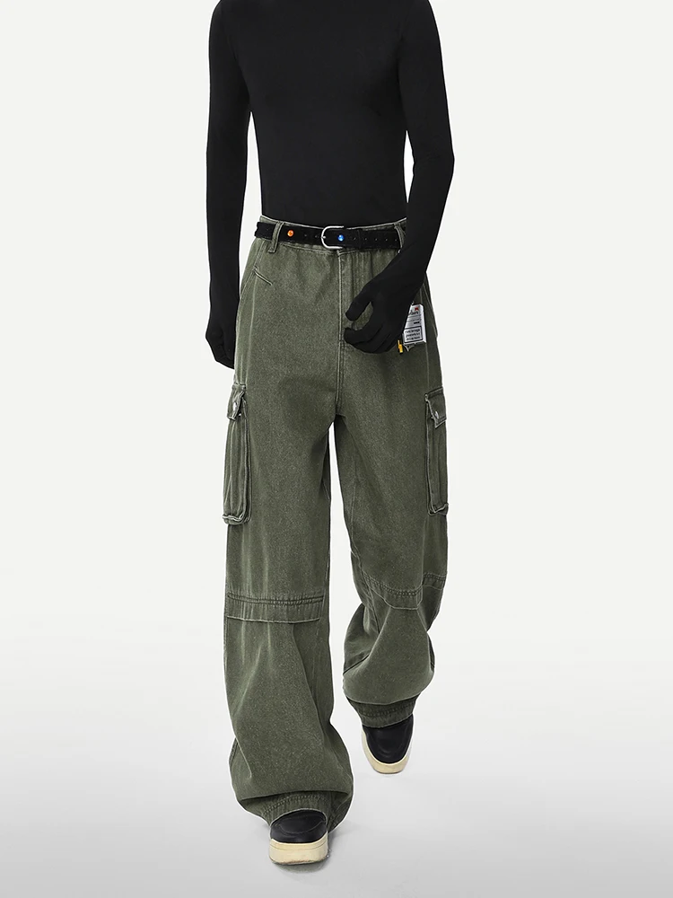 

American Retro Large ket Design Workwear Jeans Men's Rustic een Logging Loose Straight Leg Wide Leg Pants Casual Cotton ...