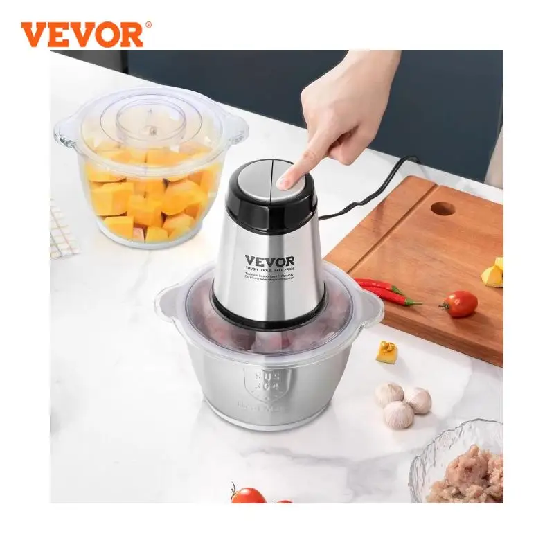 VEVOR-picadora de carne eléctrica con cuchillas de acero inoxidable de 4 alas, taza + 5 tazas, dos cuencos, 400W, picadora de alimentos eléctrica