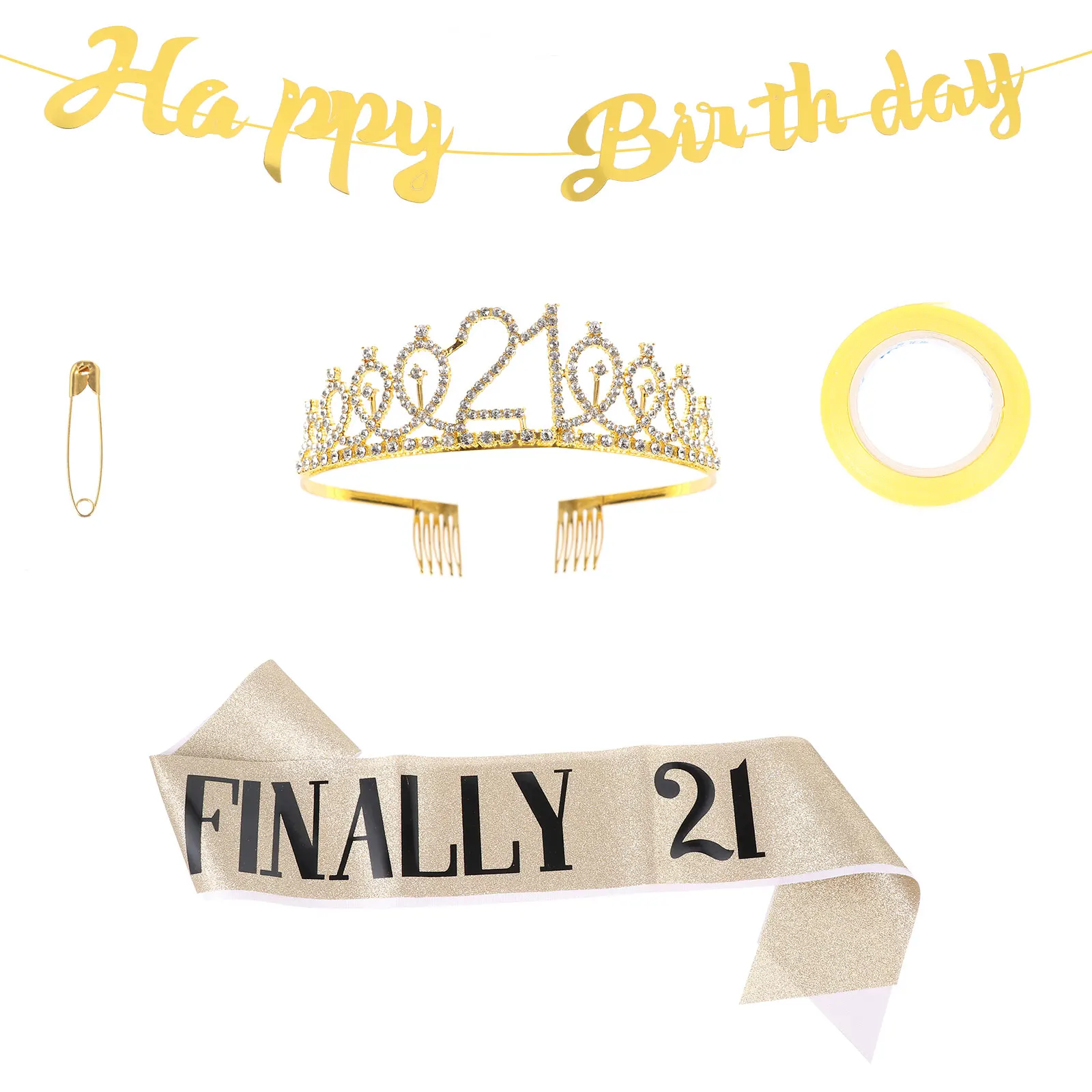 

Crown Sash Set Birthday Hair Hoops Waist Belt Tiaras Banner Headgear Premium Material Rhinestone Jewelries