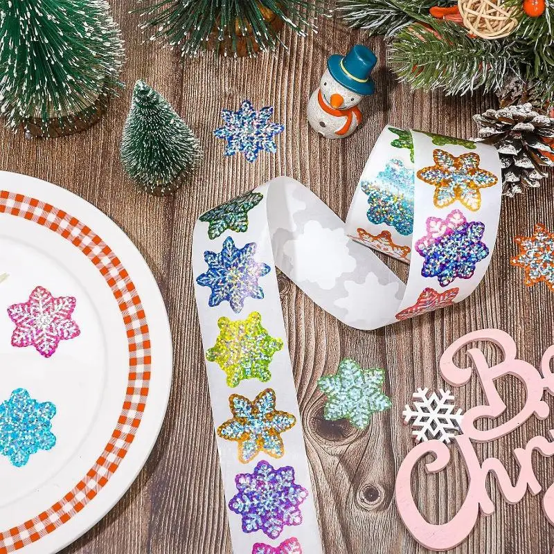 500 pçs festa de natal presente embrulho etiqueta crianças scrapbook papelaria decalques laser natal neve adesivos