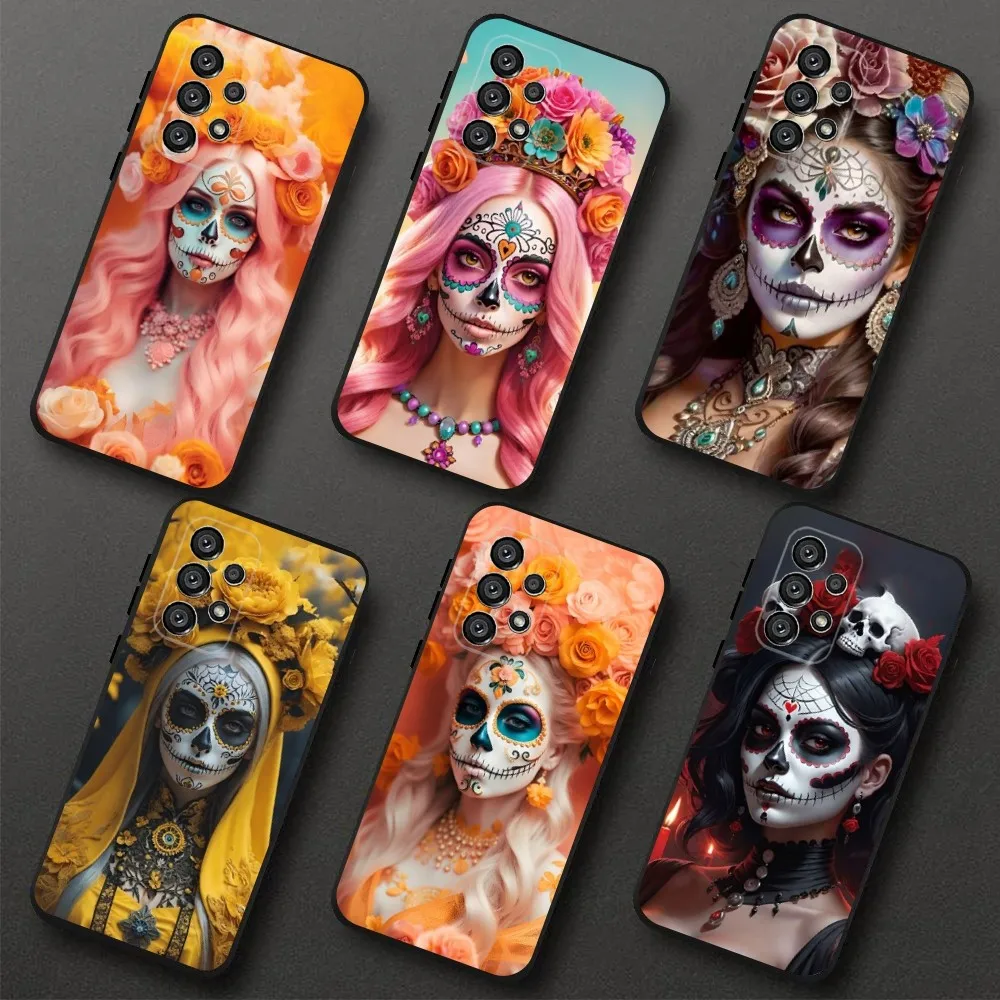 

Mexican Catrina Skull Girl Phone Case For Samsung Galaxy A20,A21s,A22,A31,A32,A52,A53,A72,73,A80,A91 Soft Black Cover