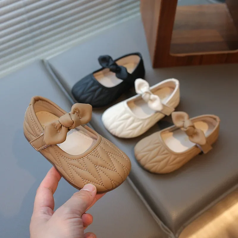 

Girls Moccasins with Sweet Bow Kids Princess Shoes Soild Color Soft Sole 2025 New Fashion Children Flat Shoes Non-slip Round Toe