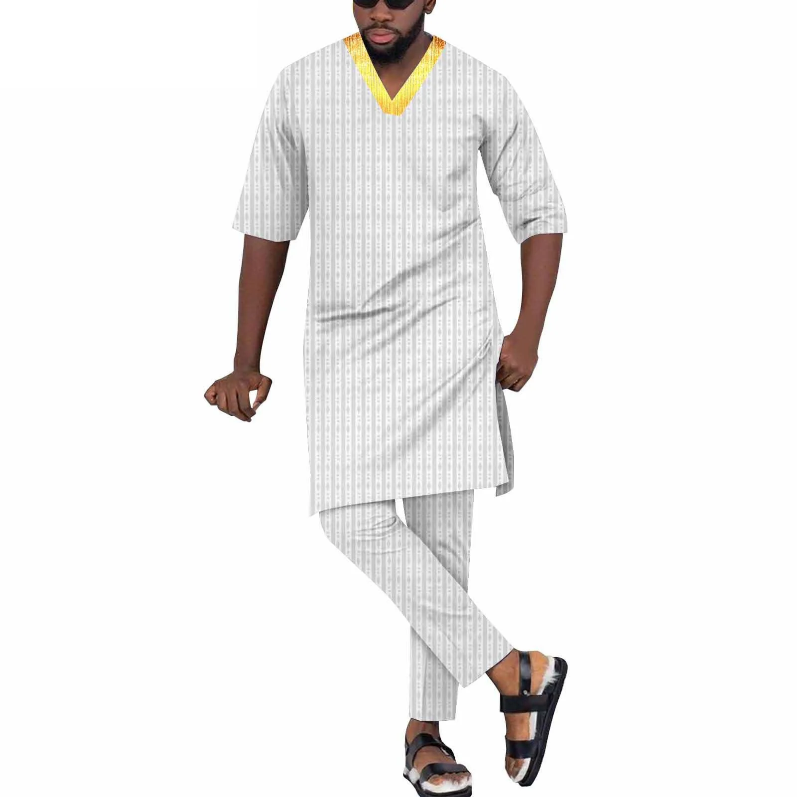 

African Clothing for Gentleman Tracksuit Dashiki Men's Clothing Social Suit for Man Blouse and Pant Two-piece Suits for Men