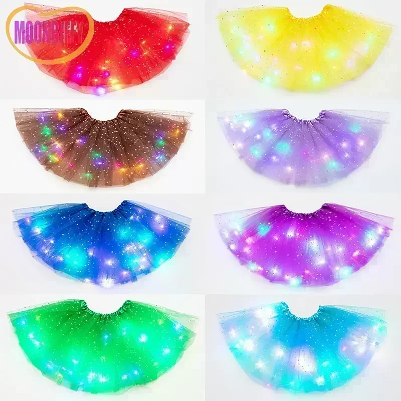 

30cm LED Glowing Light Kids Girls Princess Tutu Skirts Children Cloth Wedding Party Dancing Miniskirt Costume Cosplay Clothing