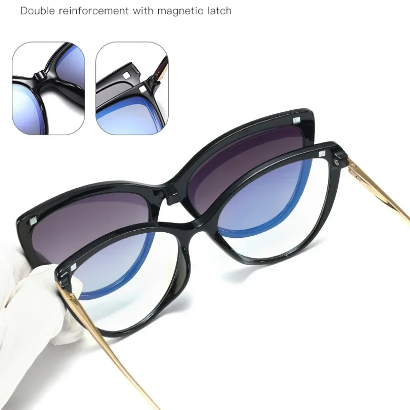 KIZN موضة عين القط المغناطيسي كليب على نظارات للقراءة المرأة الاستقطاب القيادة النظارات الشمسية وصفة طبية قصر النظر نظارات 95658