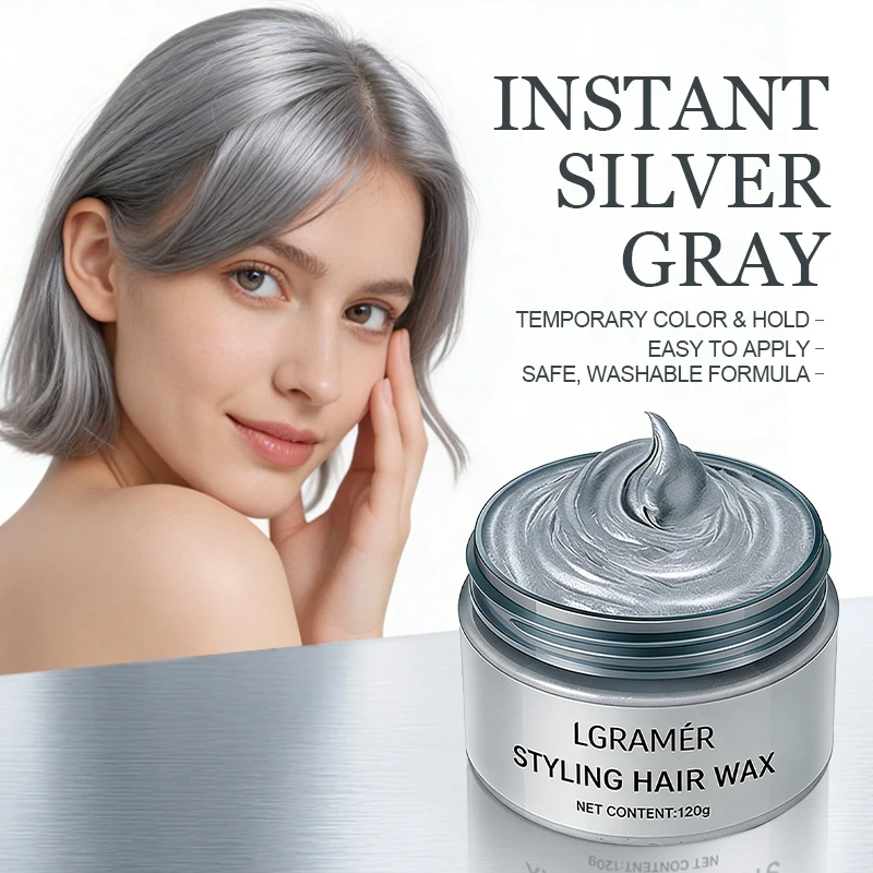 Cera Temporal para el Cabello Color Gris Plateado y Rojo Vino, Tinte Instantáneo en Crema para Peinados Naturales, Colorante Desechable para Fiestas de Halloween