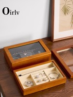 Oirlv Retro Wooden Multi-function Jewelry Display Box Microfiber Ring Earring Bangle Organizer Case Luxury Storag Box Women Gift