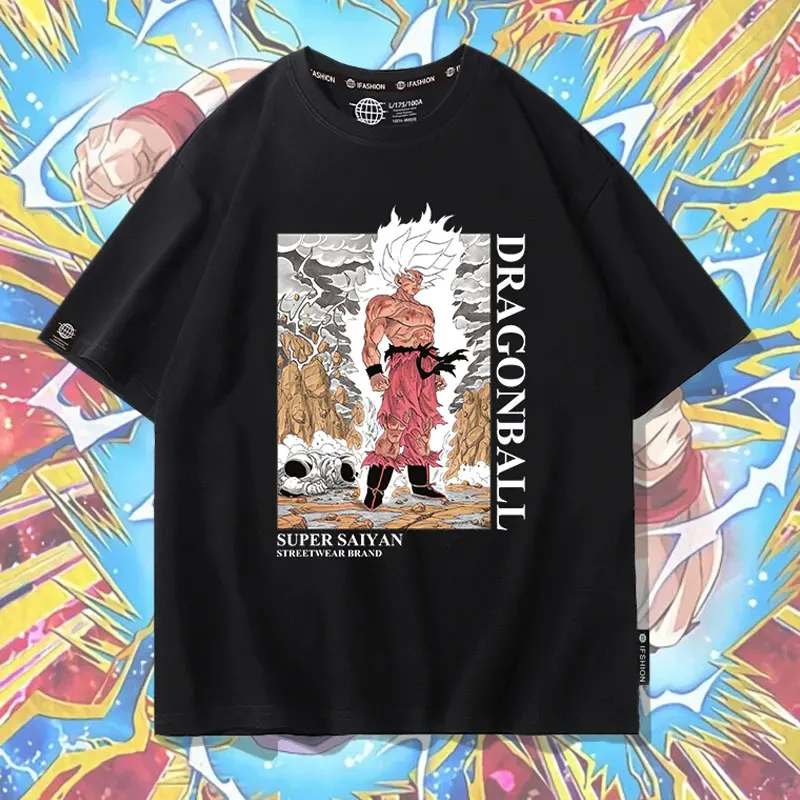 

Seven Dragon Ball short sleeve men's T-shirt youth summer loose Saiya Goku around half sleeve cotton clothes