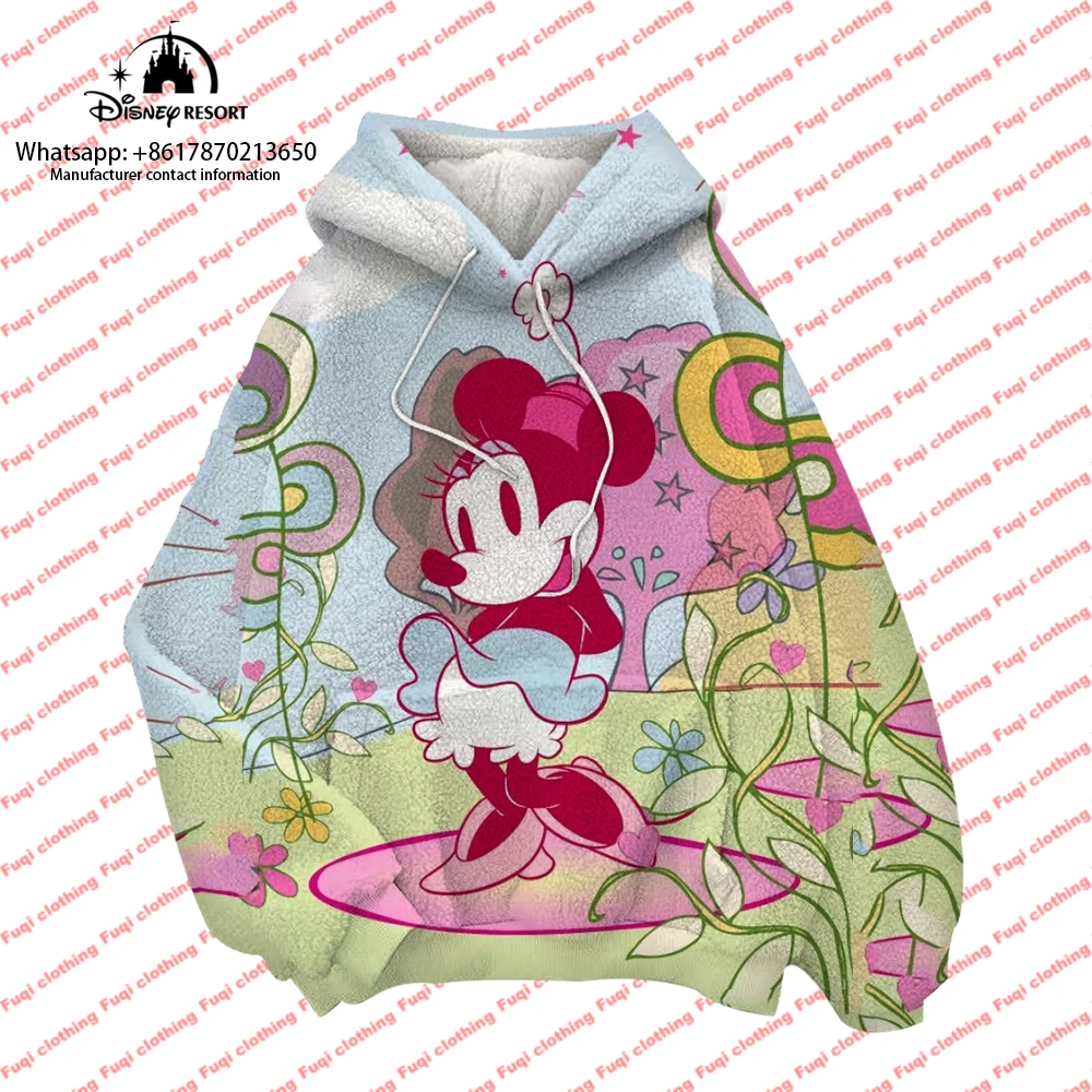 

Winter Mickey Minnie Donald Duck Cartoon Print New Children's Hooded Plush Sweatshirt Women's Fashion Casual Hoodie 2024