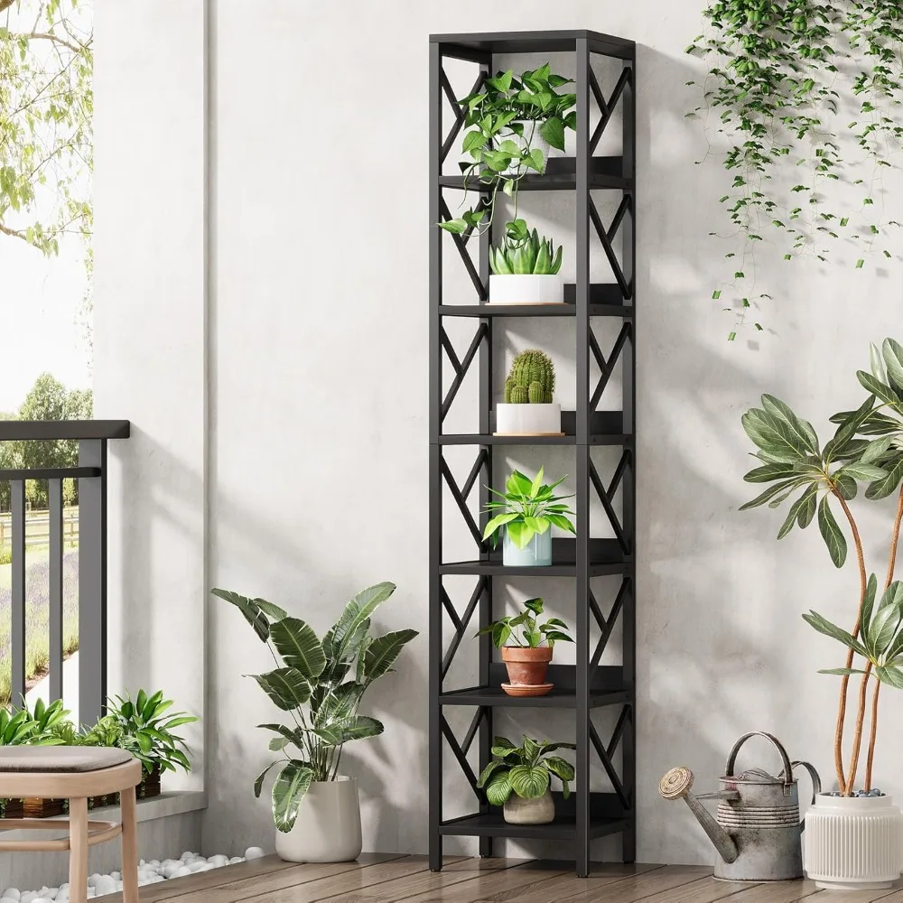 رف كتب ضيق بطول 78.7 بوصة، خزانة كتب ضيقة من 7 طبقات للمساحة الصغيرة، رف زاوية للعرض قائم بذاته، صناعة حديثة