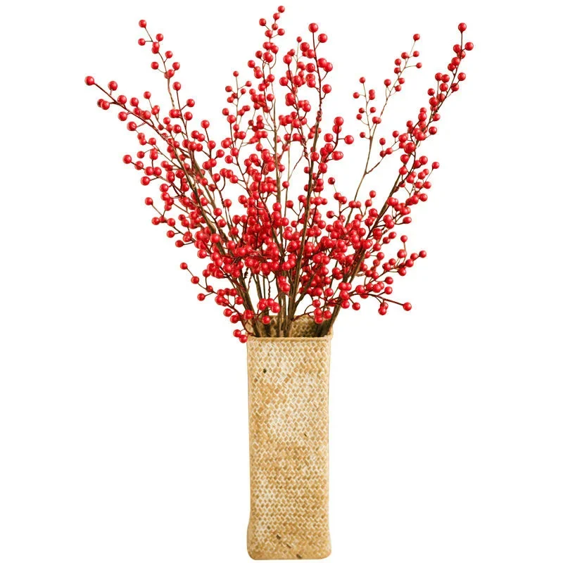 Fake Plant Foam Red Berries Holly Fruit Fake Flower Wedding Decor Artificial Berry Branch New Year Christmas Decoration for Home