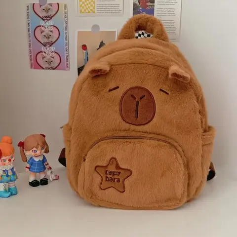 Zaino in peluche Capybara Kawaii per donna Borsa a tracolla Capibala divertente cartone animato versatile Borsa tote di grande capacità