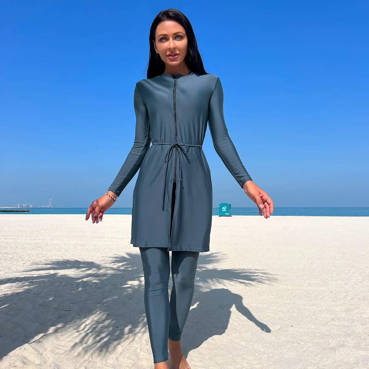 Costumi da bagno musulmani Set tre pezzi Solid Manica lunga Burkini Costumi da bagno musulmani 2023 Burkini Lunghi Femmes Abbigliamento donna Dubai