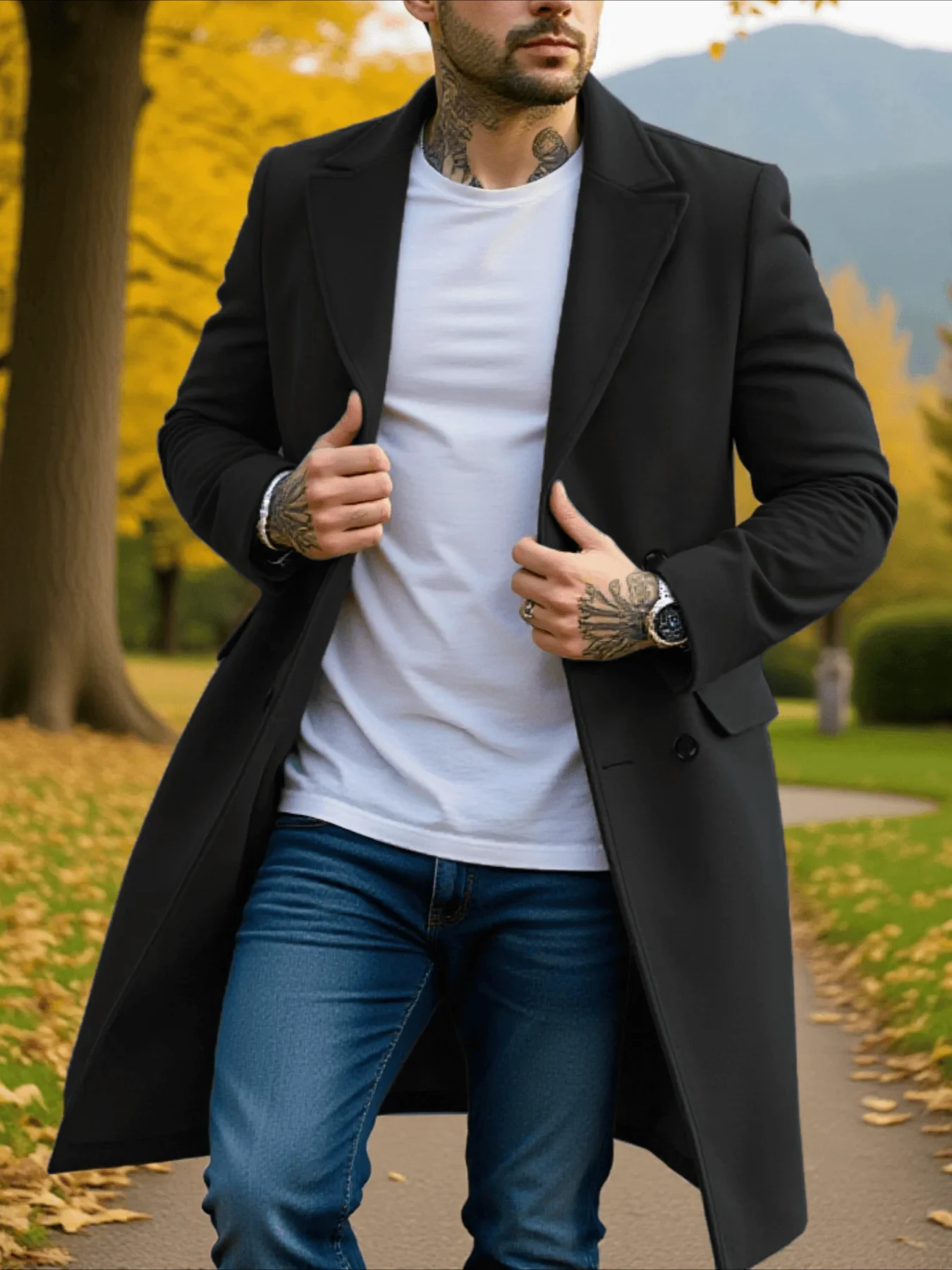 

Men's Windbreaker Jacket: Double-Breasted, Solid Colors Jackets, Outdoor & Travel With Overcoat Style Meets Function!