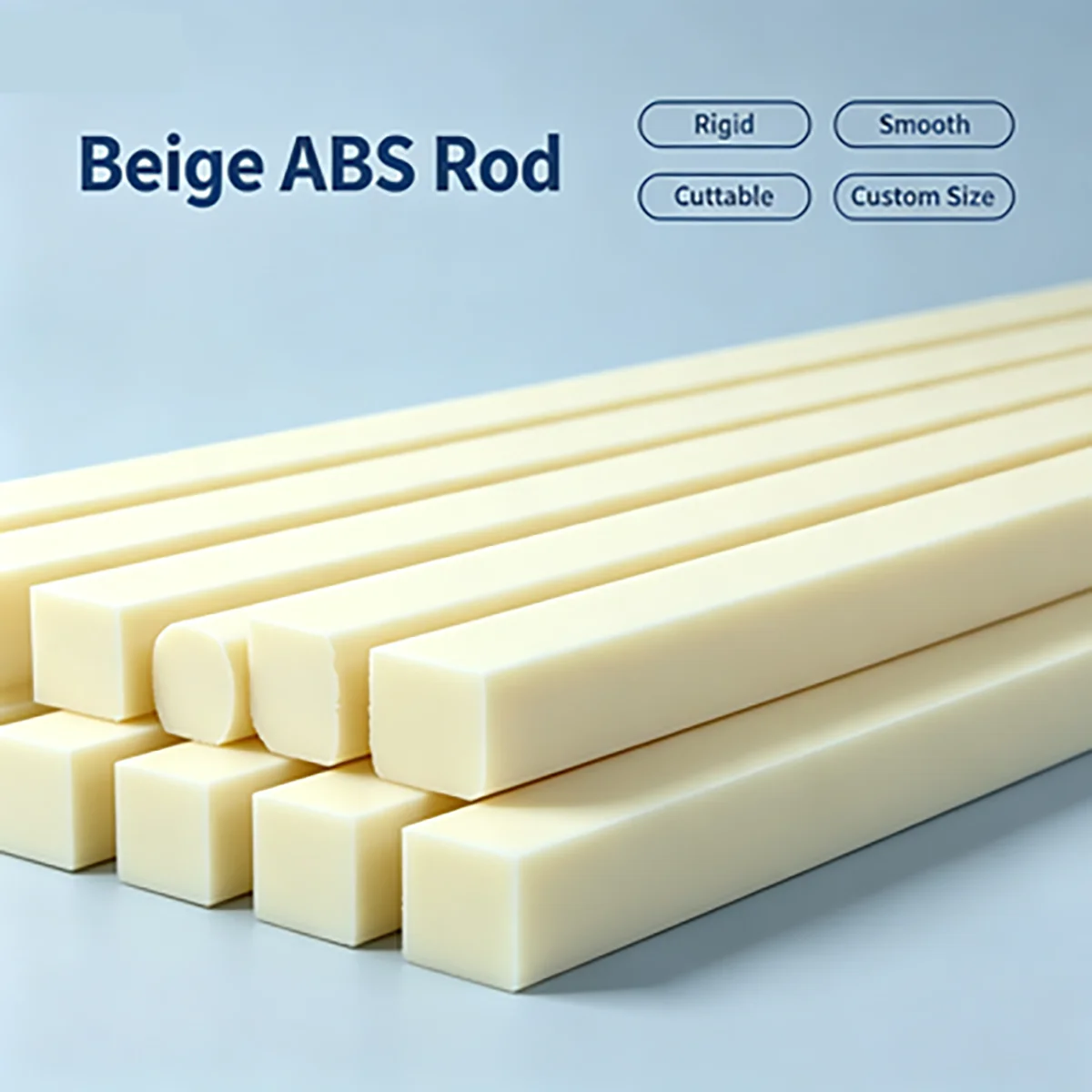 Beige ABS Solid Square Rod Bar, Rigid Engineering Plastic Stick for CNC Machining DIY Mechanical Processing Custom Cut