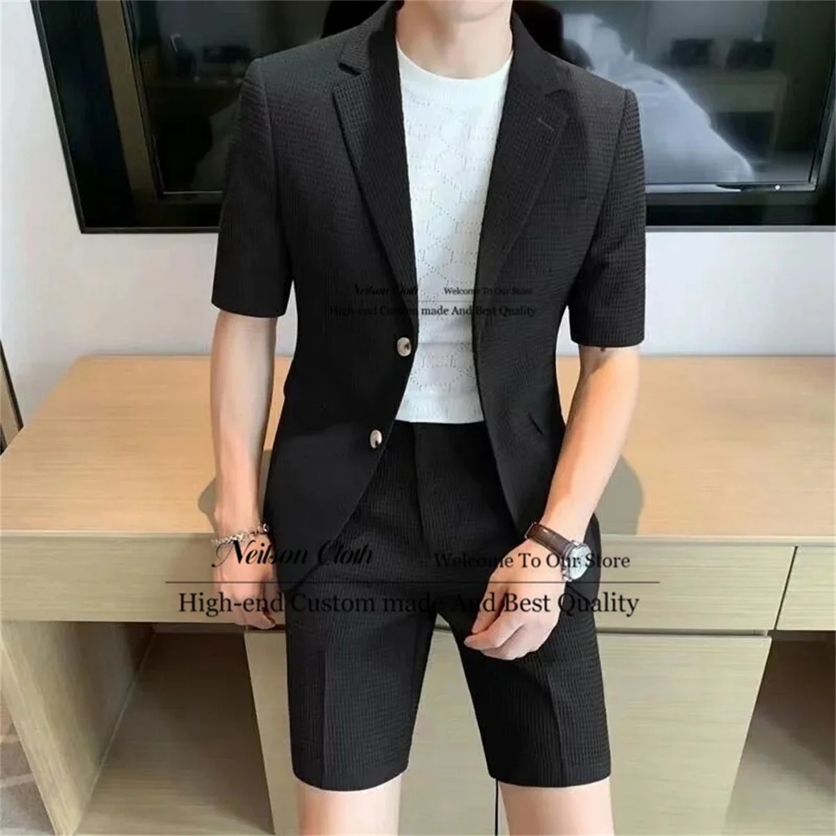 

Summer Black Male Prom Blazers 2 Pieces Sets Notched Lapel Groom Wedding Tuxedos Business Slim Fit Customized Terno Masculino