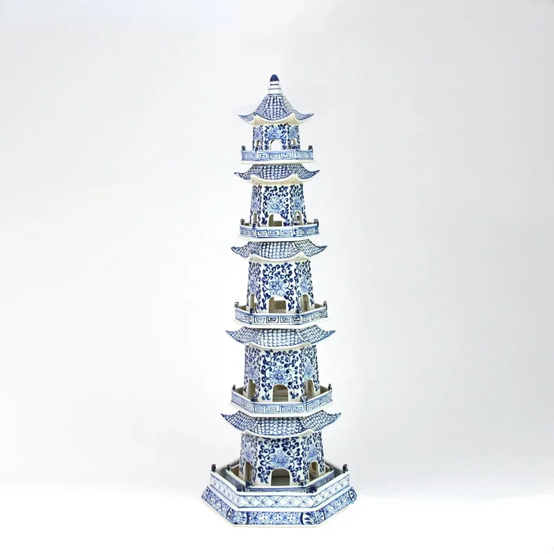 

Antique hand painted home decor ceramic pagoda decorative porcelain figurines