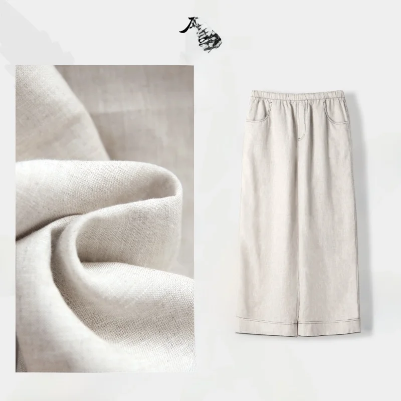 

Casual Han Han Han Sle High Waist Wide Leg Nine Pants Women's Summer Thin Casual Pants Elastic Waist Pure Color FSY50726