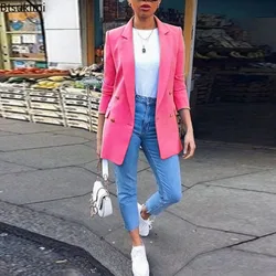 2024 Women's Blazer Jacket Suits Oversized Solid Fashion Lapel Cardigan Medium Length Casual Suit Outerwear Female Coats S-5XL