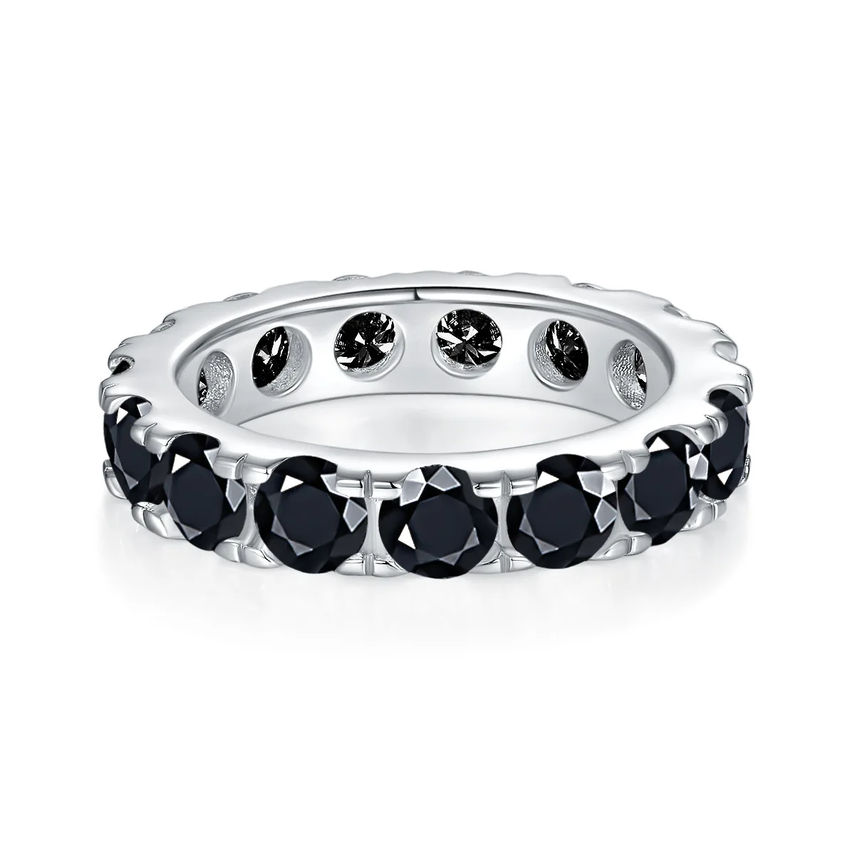 

Hip Hop Style Full Eternity 4mm Round Black Moissanite Band Unisex S925 Sterling Silver Moissanite Ring