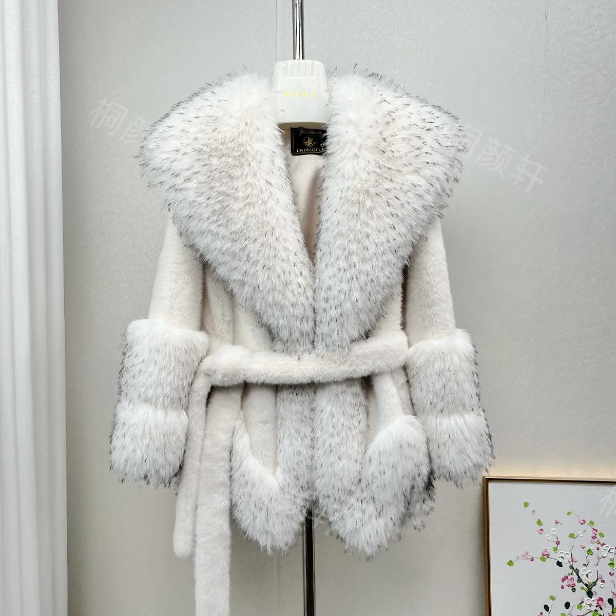 الأمريكية أنيقة الرجعية فروي طوق بأكمام طويلة الدافئة فلوش الستر الدانتيل متابعة تنوعا موضة فو الفراء معاطف قصيرة للنساء