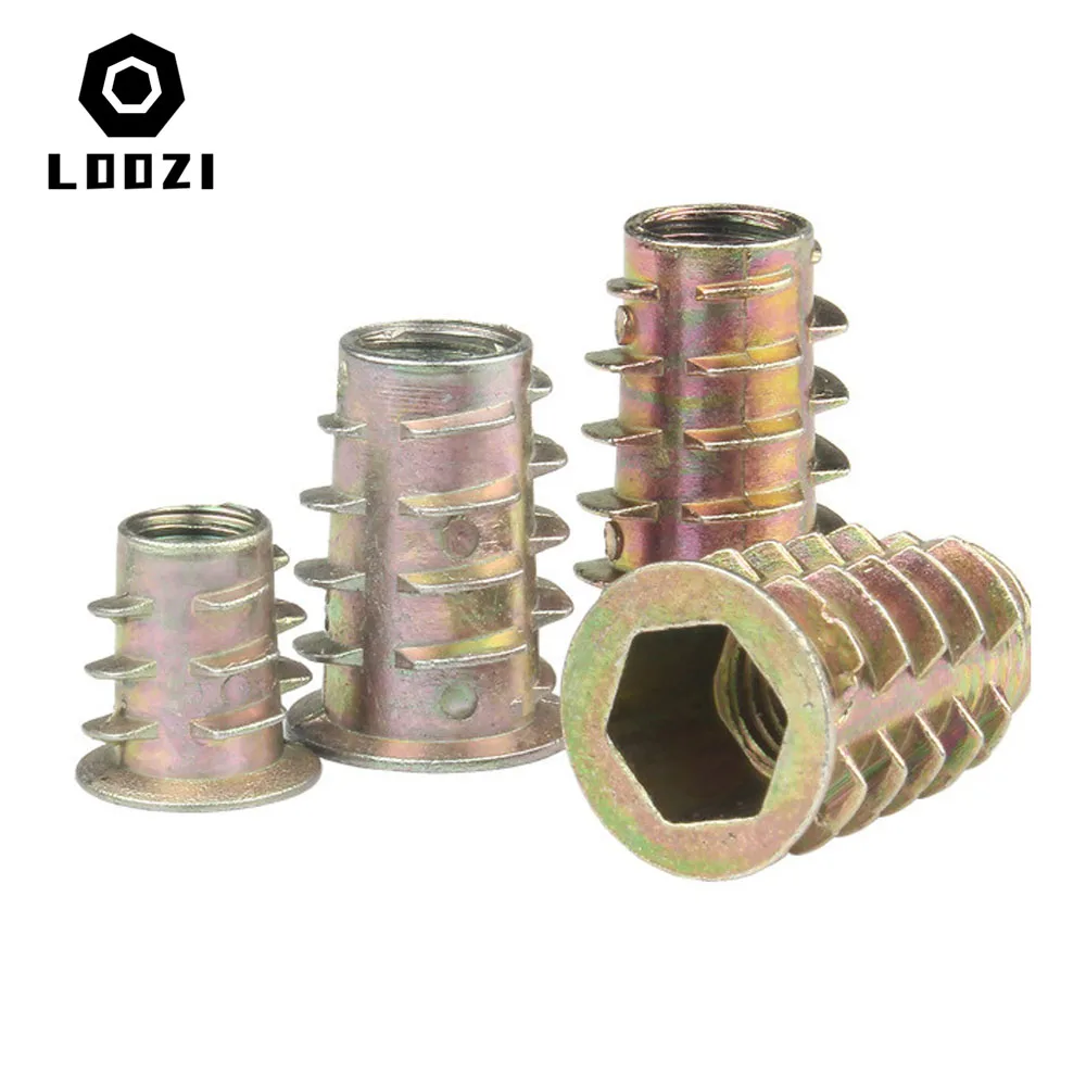 10pcs/lot M4 M5 M6 M8 M10 Zinc Alloy Thread For Wood Insert Nut Flanged Hex Hexagon Drive Head Furniture Nuts