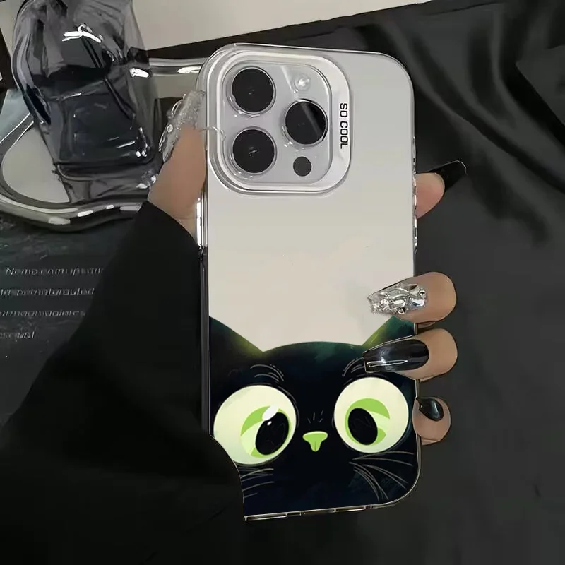 Funda sencilla de moda para iPhone, carcasa suave con diseño de gato blanco y negro, para modelos 16, 15, 14, 13, 12, 11 Pro, XR, XS Max, 7, 8 Plus, Y2K