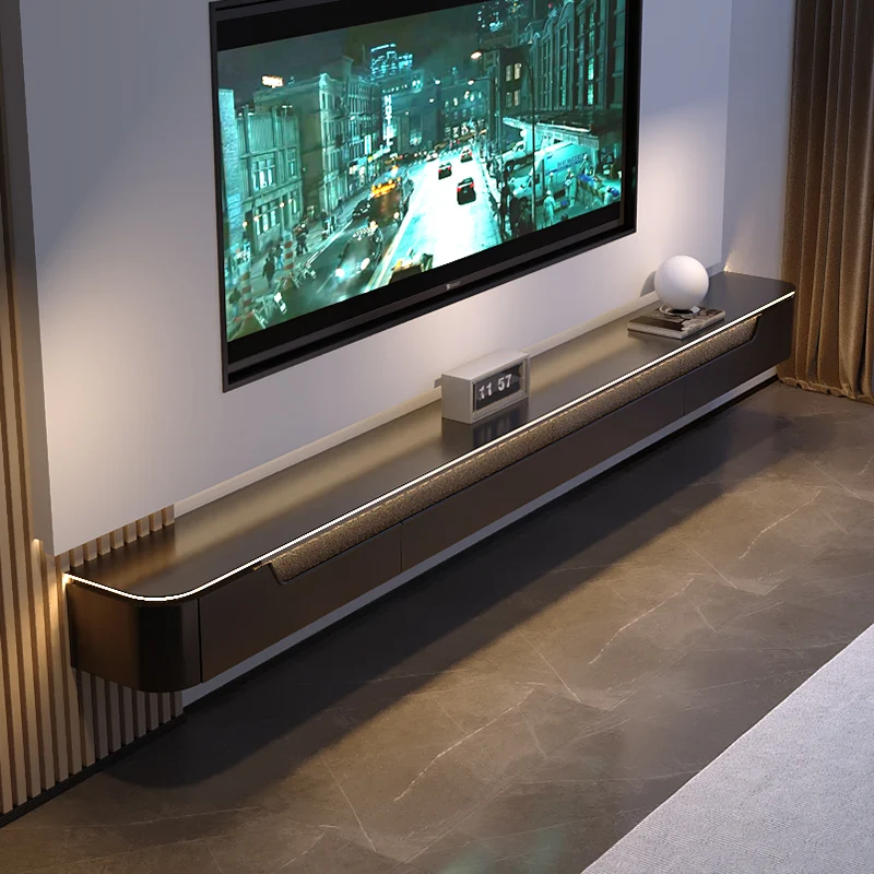 Suspended TV Wall-mounted simple light luxury shielding socket rock slab finished ultra-thin suspended wall-mounted cabinet