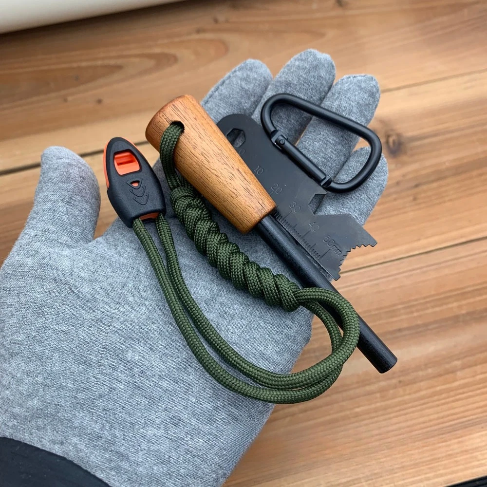 New Brown Wooden Handle Magnesium Flint Fire Starter, Windproof  Survival Ignition Tool, Wilderness Camping Fire Making Device