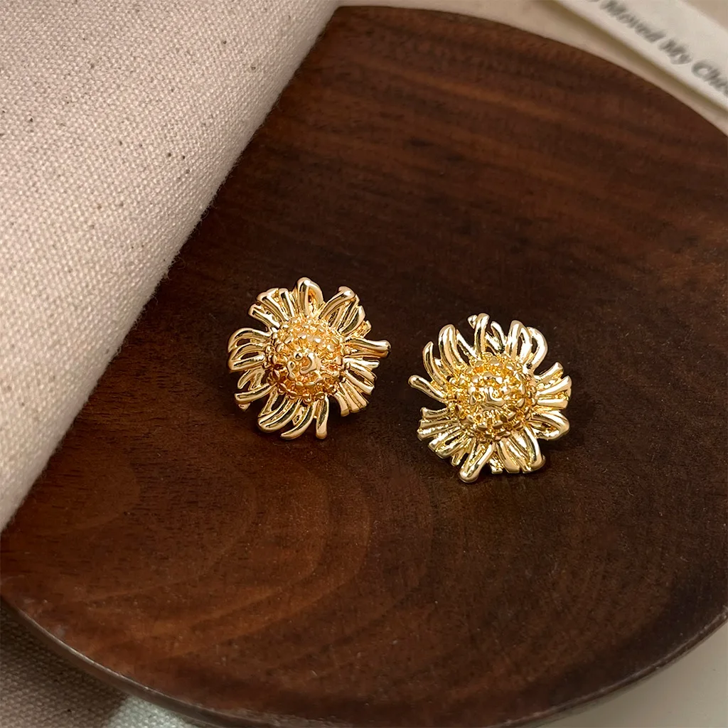 

Flower Earrings for Women French Vintage Artistic Elegant Antique Gold Tone Premium Delicate Daily Comfortable Soft