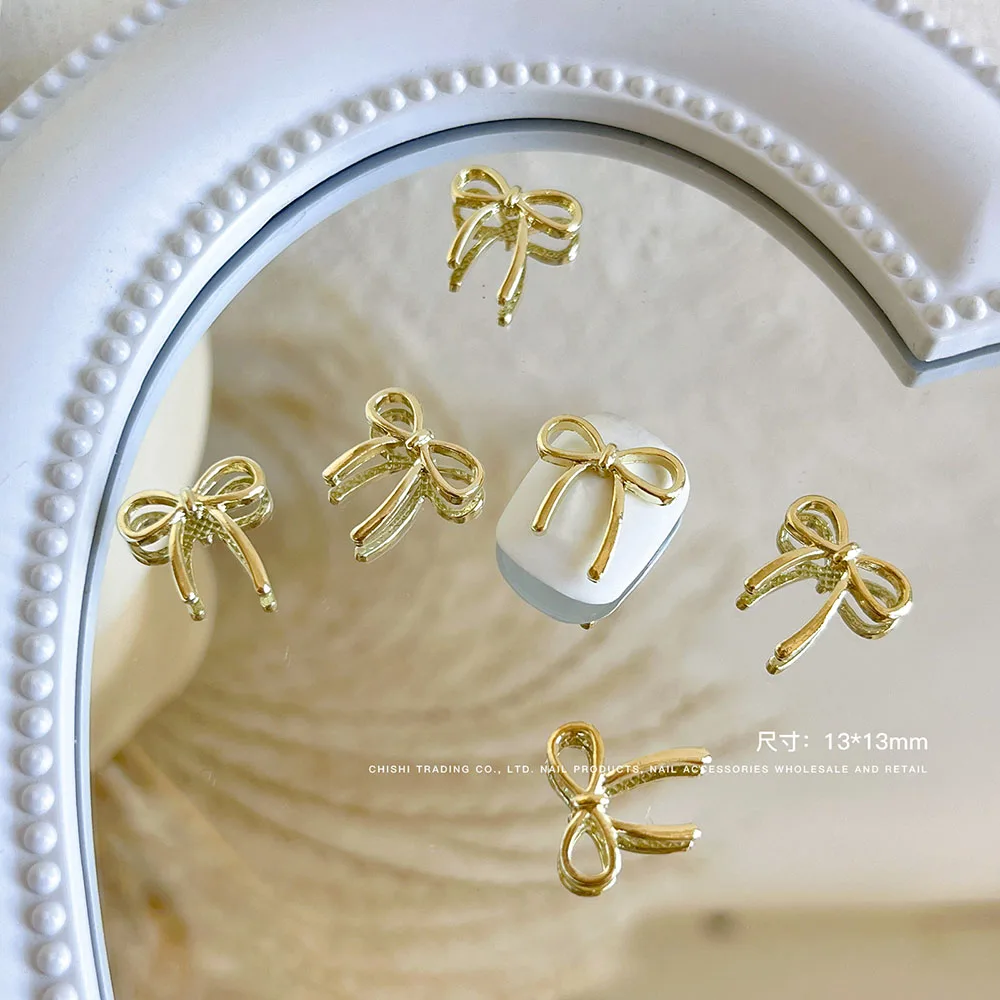 20Pcs Bow Nail Charms 3D Silver Gold Bowknot Alloy Nail Art Decoration Cute Ribbon Knot Acrylic Nails Supplies DIY Manicure Acce