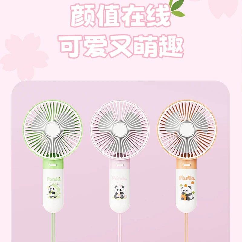 Lovely Panda Printed Handheld Fan With Lanyard USB Charging Long Endurance Low Noise Mini Portable Fan Summer Gift for Student