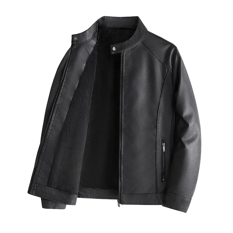 

New Men's PU Soft Leather Jaet Casual Stand Collar All-Match Autumn Winter Coat Lightweight Busin Sle Faionable
