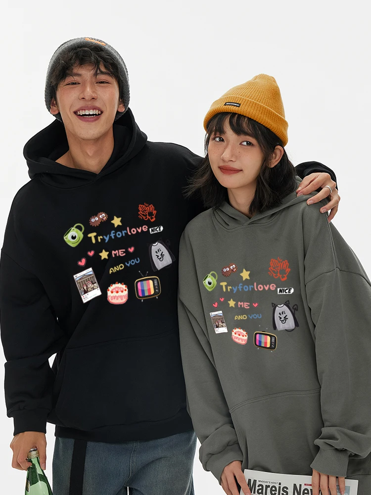 Time Diary Couple Sweatshirts Oversize Spring and Autumn 2024 New American Vintage Hoodies