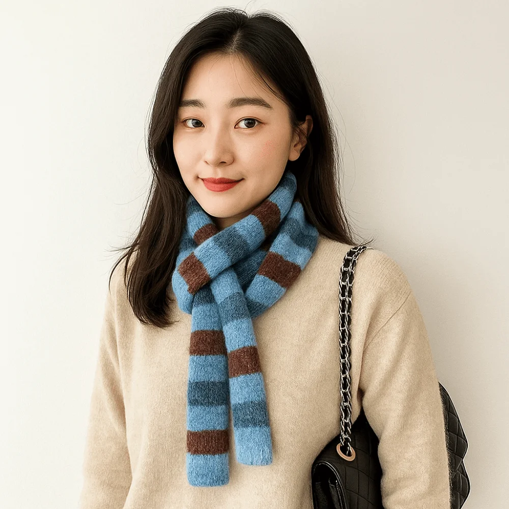 

Soft Korean Style Striped Scarf Narrow Thickened Cashmere Knitted Scarf Windproof Neck Warmer Winter Shawl Women