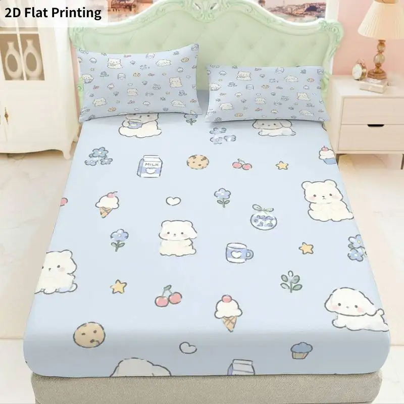 3Pcs Pastelsheep Fitted Sheet Three Piece Set (1*Fitted Sheet + 2*Pillowcases, Coreless), Bedding Set.