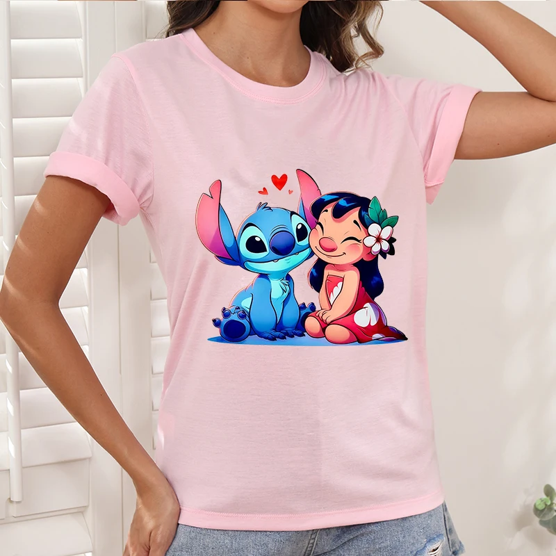 

Clothes Disney Summer Sleeve T Shirt Tees Print Women's Short Everyday Wear Stitch Friends Cartoon Tops Clothing Personalized