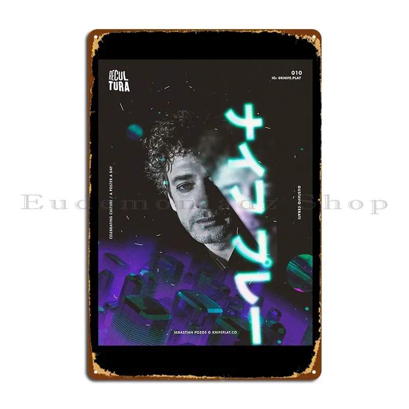 Gustavo Cerati Recultura 010 Camiseta Entallada Metal Plaque Poster Vintage Create Kitchen Wall Mural Wall Decor Tin Sign Poster