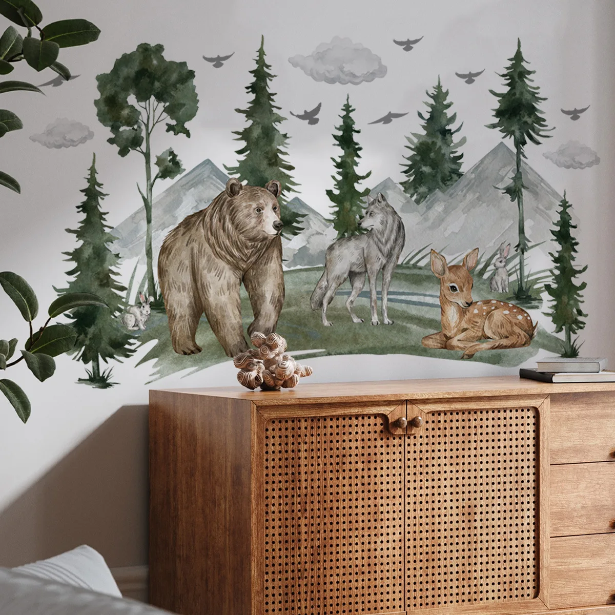 2pcs Creative Cartoon Forest Animal Wall Stickers Living Room Bedroom Background Home Decorative Wall Sticker Wallpaper Ms2369