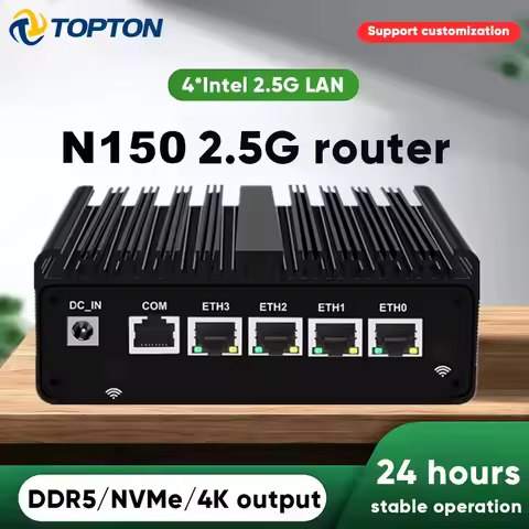 Topton pfSense Firewall Soft Router J6412 6305 J5005 N150 4x i226-V 2.5G LAN NVMe Barebone Fanless Mini PC HDMI DP ESXI OPNsense