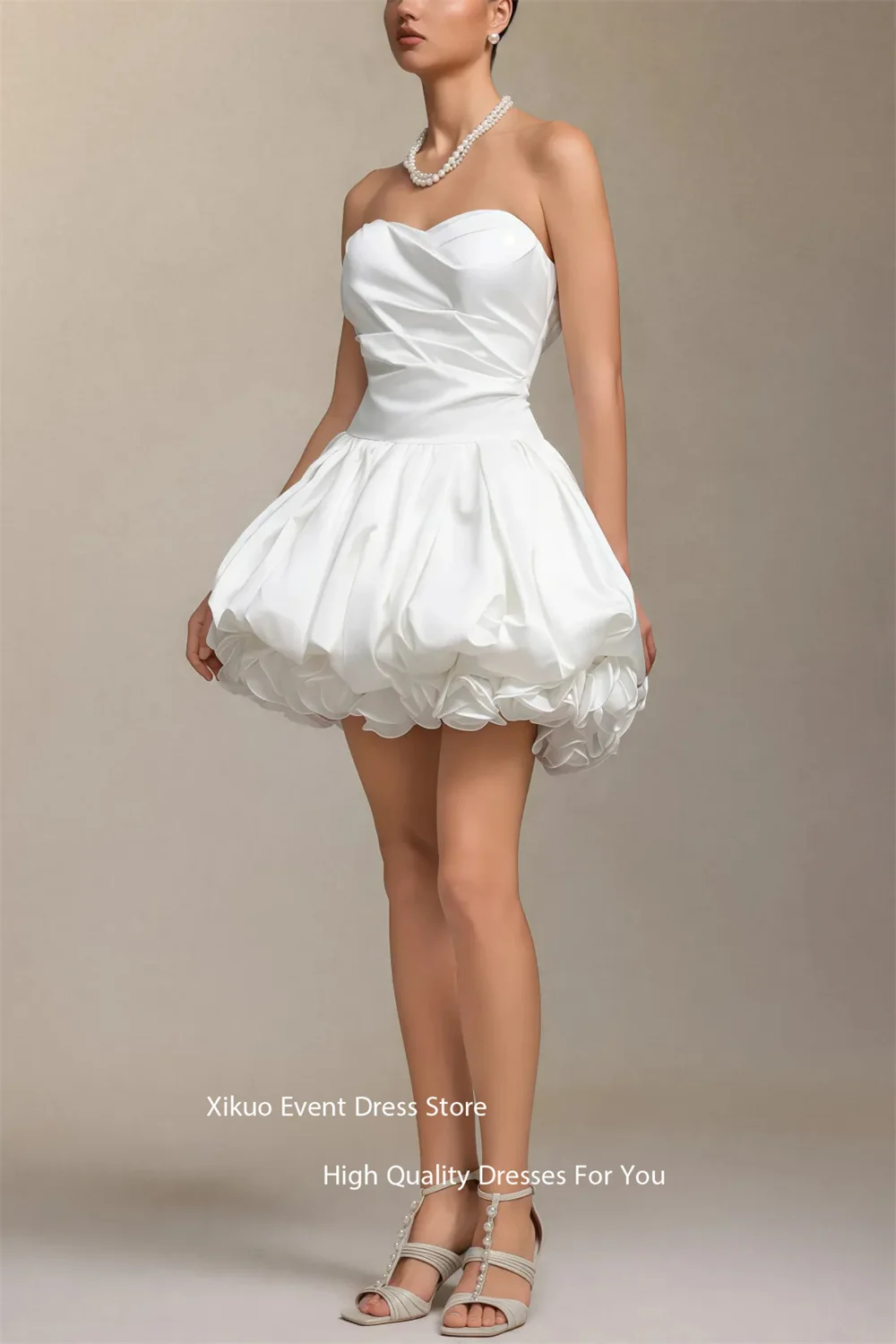 Xikuo 恋人 3D 花裾のウェディングドレスふくらん A ライン Vestidos デ ノビアロマンチックなミニ丈ローブデマリーカスタマイズ