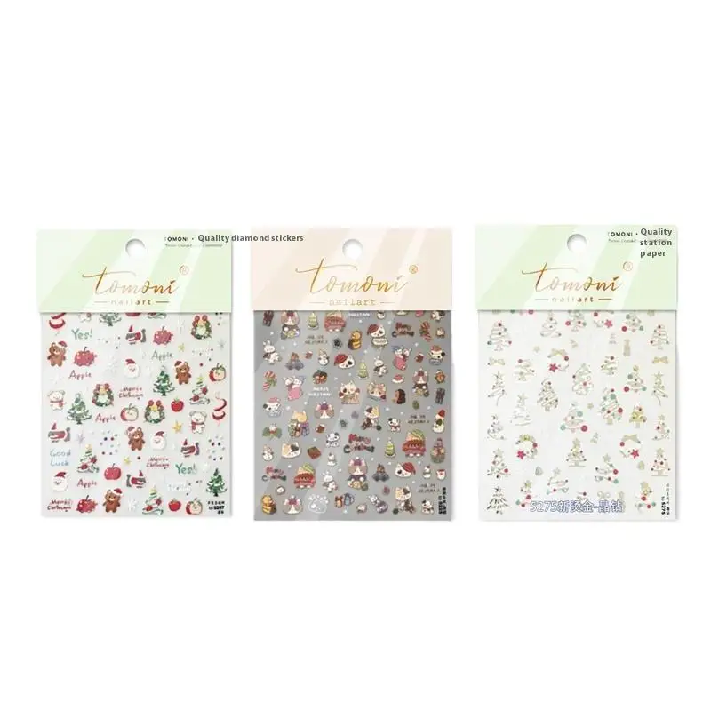 1 vel sneeuwvlok pinguïn sticker voor nagels schattige kristallen bol kant rode hoed ster boog kerstboom nail art decoratie stickers